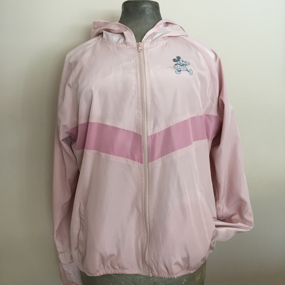 Disney Mickey Windbreaker Sz L Hoodie Light Pink